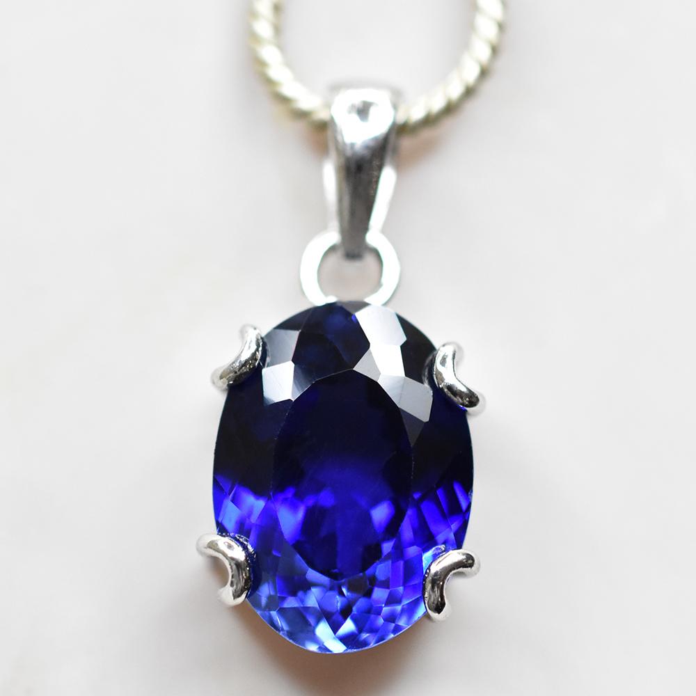 CERTIFIED Oval Blue Tanzanite 20Ct 925 Sterling Silver Natural Pendant Free Gift