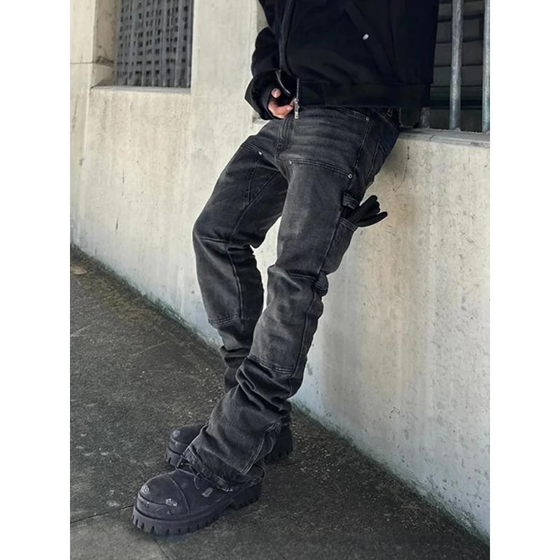 VibeStreet Autumn Winter Outdoor Casual Mens Jeans Streetwear Vintage Solid Color Straight Jean Pants Men Stylish Slim Fit Denim Trousers