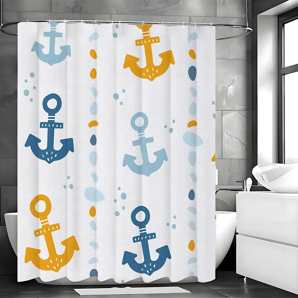 Kreskówkowa kotwica zasłona prysznicowa, dekoracyjna zasłona prysznicowa do łazienki, wodoodporna zasłona prysznicowa z haczykami