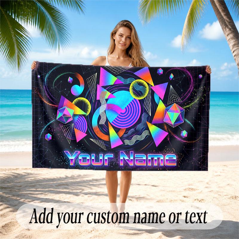 Abstract Geometric Theme Soft Beach Towel Personalized Custom Name Text Towel Portable for Beach Pool Travel