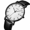 BUREI Men's Leather Watch, Popular Brand, Analog, Simple, Waterproof, Stylish, Perfect for Commuting (Black/Black and White)