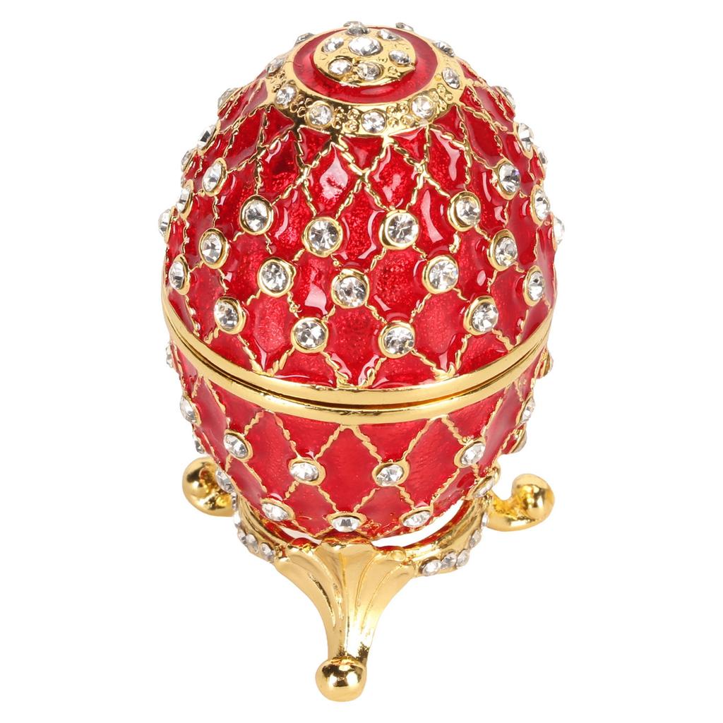 Egg Trinket Box Zinc Alloy Sparkling Rhinestone Exquisite Elegant Metal Jewelry Box for Family Office Storage Red