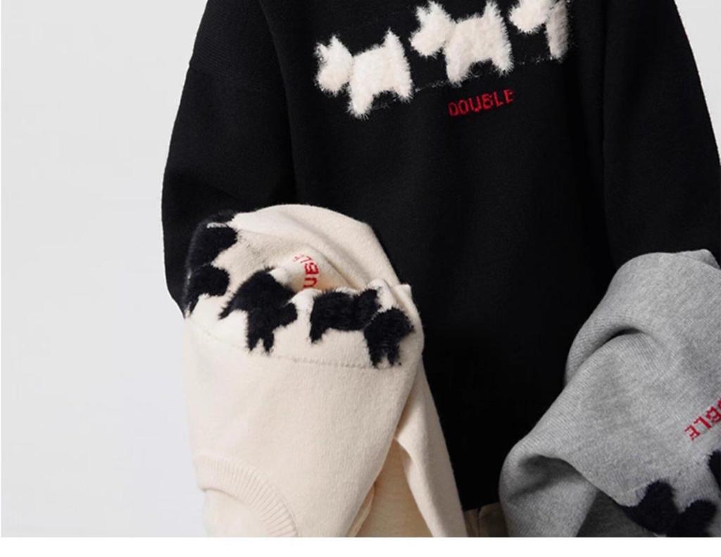 Men's Winter Cartoon Fleece Sweater - Round Neck, Loose Fit, Versatile for Casual Couples