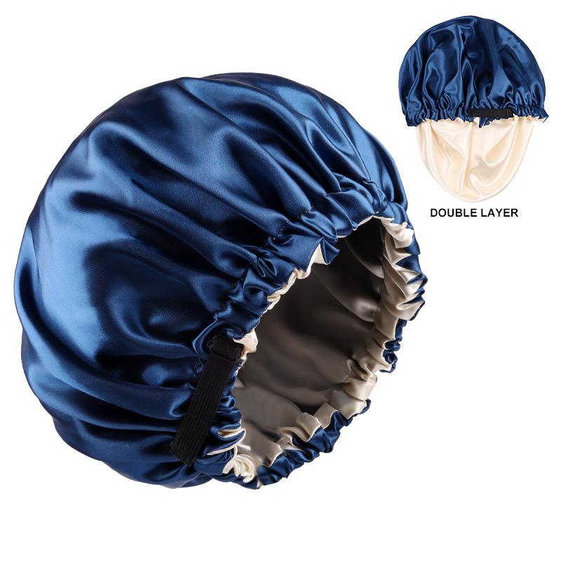 Double Layer Color Ding Sleeping Cap Invisible Adjustable Buckle Solid Color Double-sided Wearable Shower Cap Elastic Hair Cap