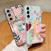 Pink Love Heart Leaves Print Clear Phone Case For Samsung Galaxy S26 S25 S24 S23 S22 Ultra S25 Edge S24 FE Card Bag Wallet Cover