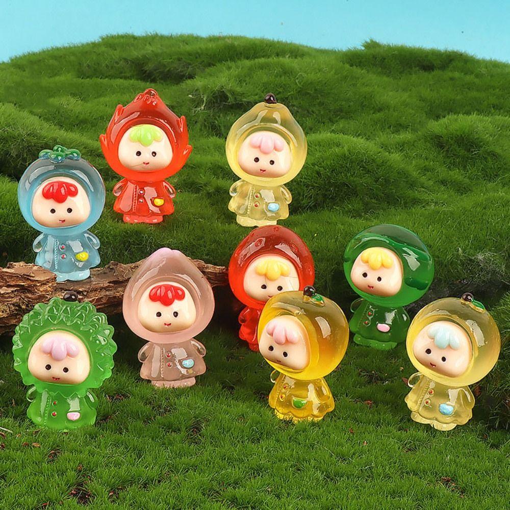 

9pcs Resin Jewelry Doll Desktop Ornaments Noctilucous Cartoon Fruit Model Toy Car Ornaments Noctilucous Style