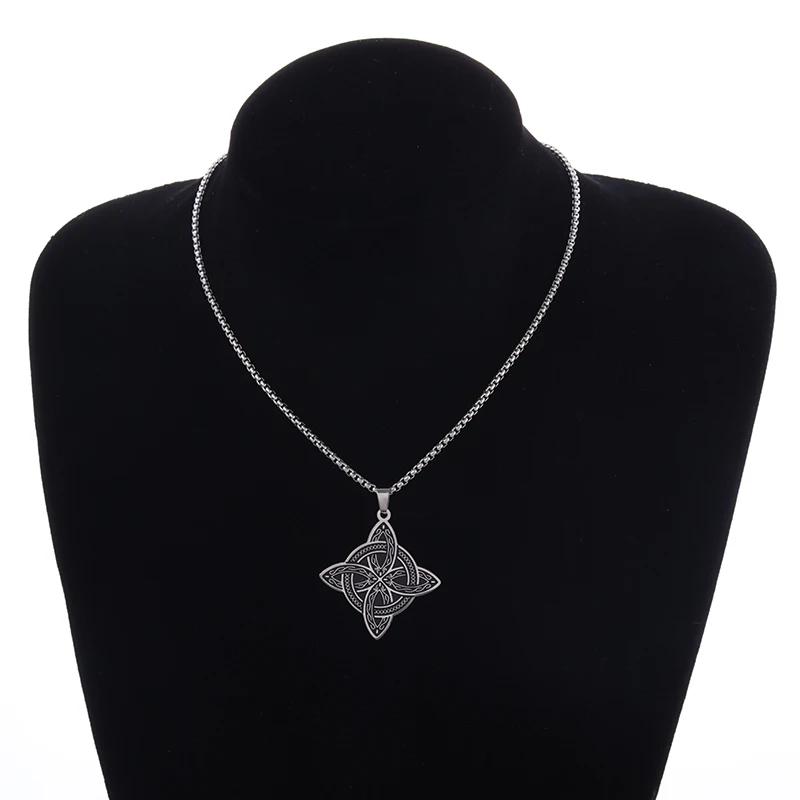 Silver Stainless Steel Witch Knot Pendant Necklace Celtic Knot Lucky Jewelry Christmas Gift for Friends Family