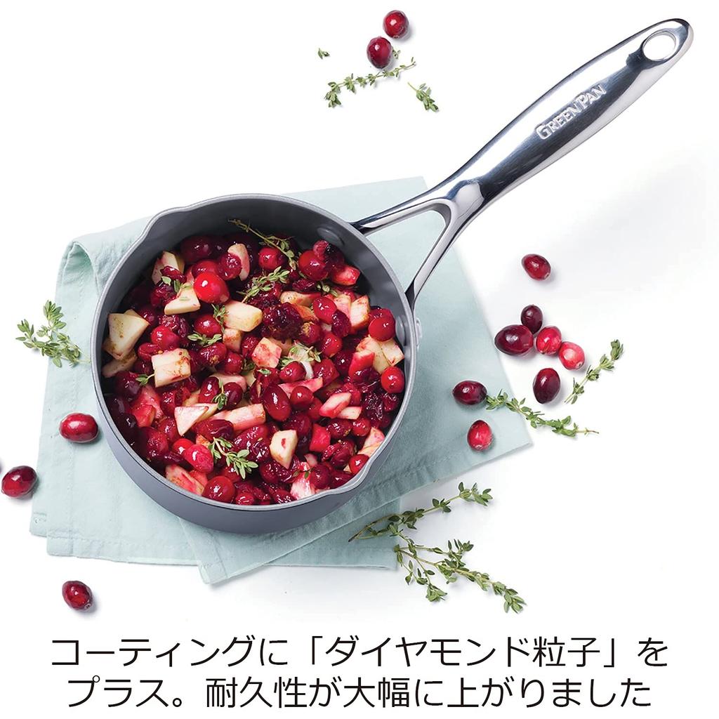 GREENPAN Pot Milk Pan 14cm IH Gas Dishwasher Safe No Toxic Substances PFAS Free Ceramic Coating Easy To Remove Stains Scratch and Impact Resistant