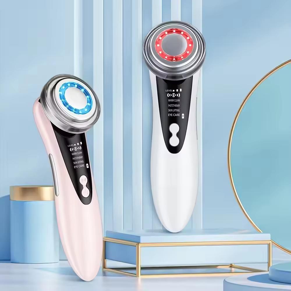 Electric Skin Firming Home Beauty Equipment Anti-aging Blue Red LED Light Therapy Face Care Eye Massage Warm Lifting