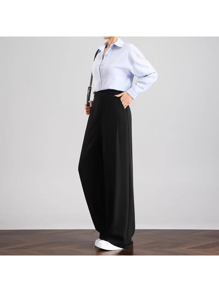 Tall Women's Black Drape Casual Wide-Leg Trousers - Spring/Autumn 2026