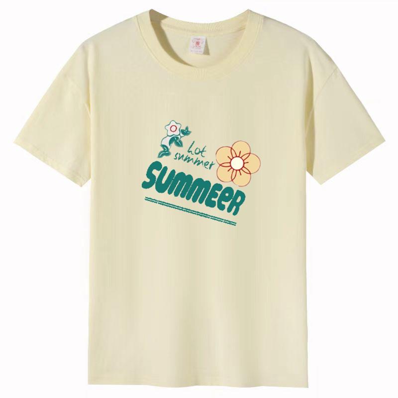Female Cotton Short-sleeved T-shirt Female Summer Korean Loose Round Neck Printed Tops