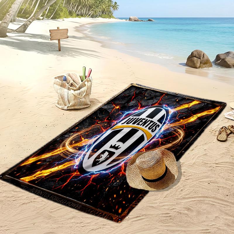 מגבת חוף מודפסת של יובנטוס FC, מגבת רכה מתייבשת במהירות, שמיכת חוף מלבנית גדולה ניידת לנסיעות, בריכת שחייה