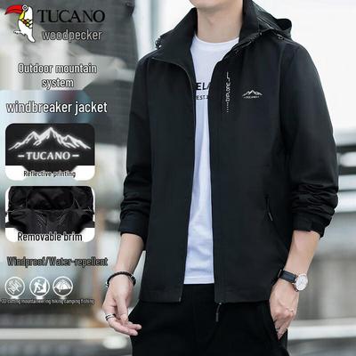 Men's Windproof Waterproof Outdoor Jacket with Removable Hood