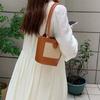 Breathable Women Bucket Handbag Retro Straw Shoulder Bag Beach Pouch PU Woven Bucket Bag  School