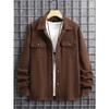Men's Solid Color Loose-Fit Corduroy Collared Button-Up Jacket.