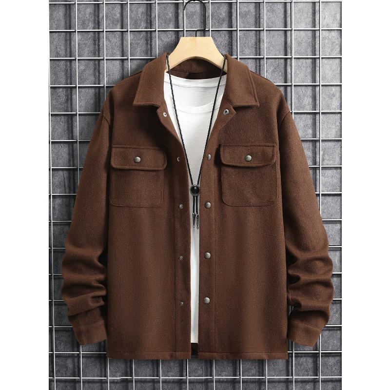 Men's Solid Color Loose-Fit Corduroy Collared Button-Up Jacket.