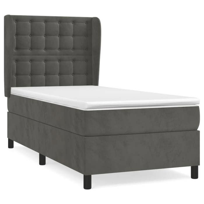 3129430 vidaXL Lit à sommier tapissier et matelas Gris foncé 90x200 cm Velours