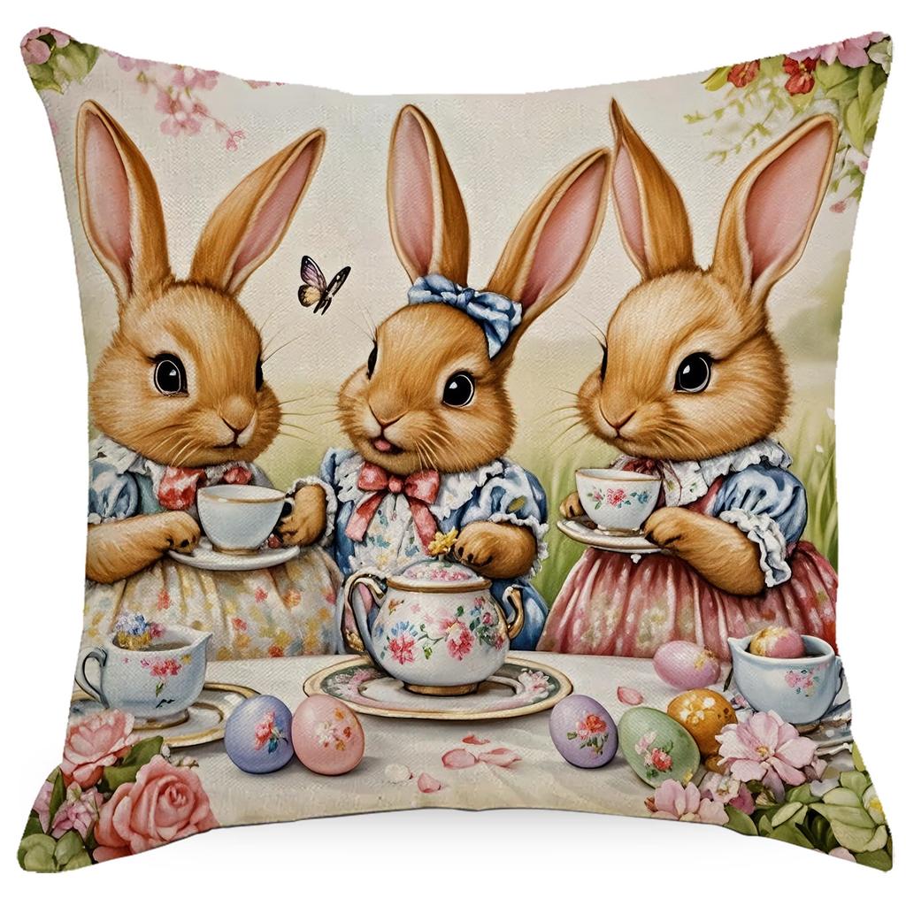 Easter Pillow Cover Rabbit Easter Egg Tea Party Creative Cushion Pillow Cover Premium Durable Quality Useful Practical