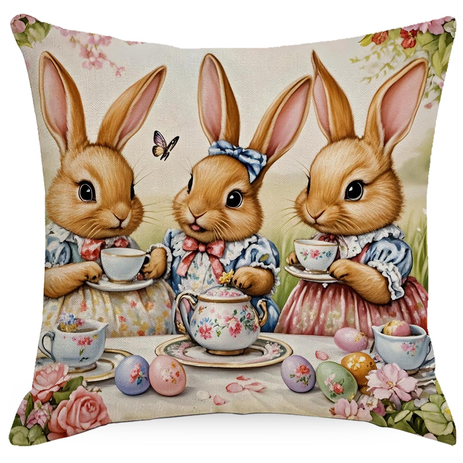 

Пасхальная наволочка Кролик Пасхальное яйцо Чаепитие Креативная наволочка-подушка 45 * 45Cm