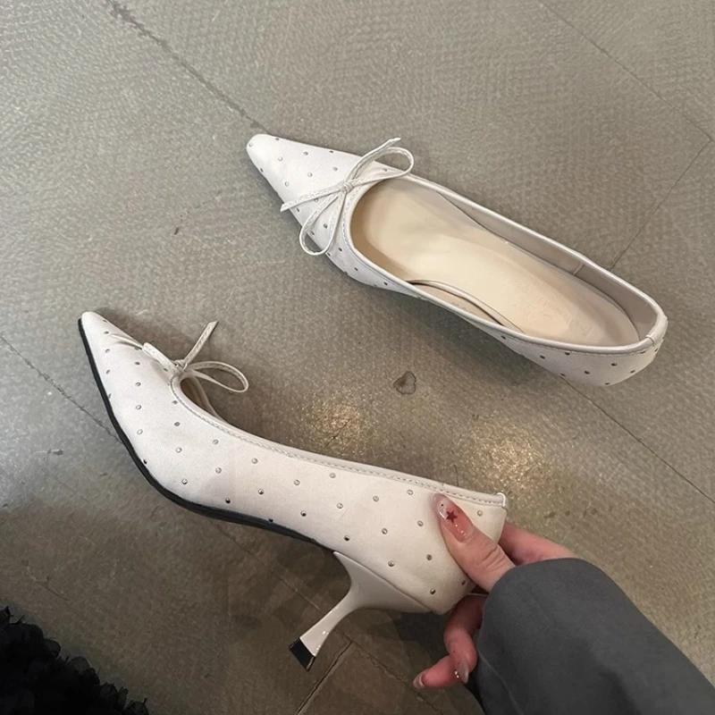 2025 New Brand High Heels Women Butterfly-knot Elegant Pointed Pumps Female Fashion Comfy Low Heel Dress Shoes Zapatos De Mujer