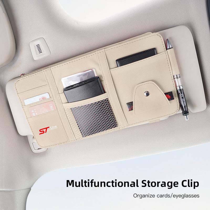 Car PU Leather Sun Visor Sunglasses Ticket Card Storage Bag Accessories For Ford ST Line Focus Fiesta Puma Ranger Kuga MAX F150