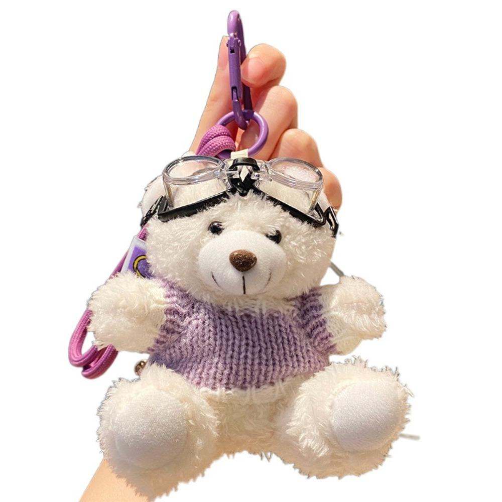 Goggles Pilot Bear Keychain Pearl Stuffed Animal Pendant Kawaii Plush Bear Key Ring  Couple