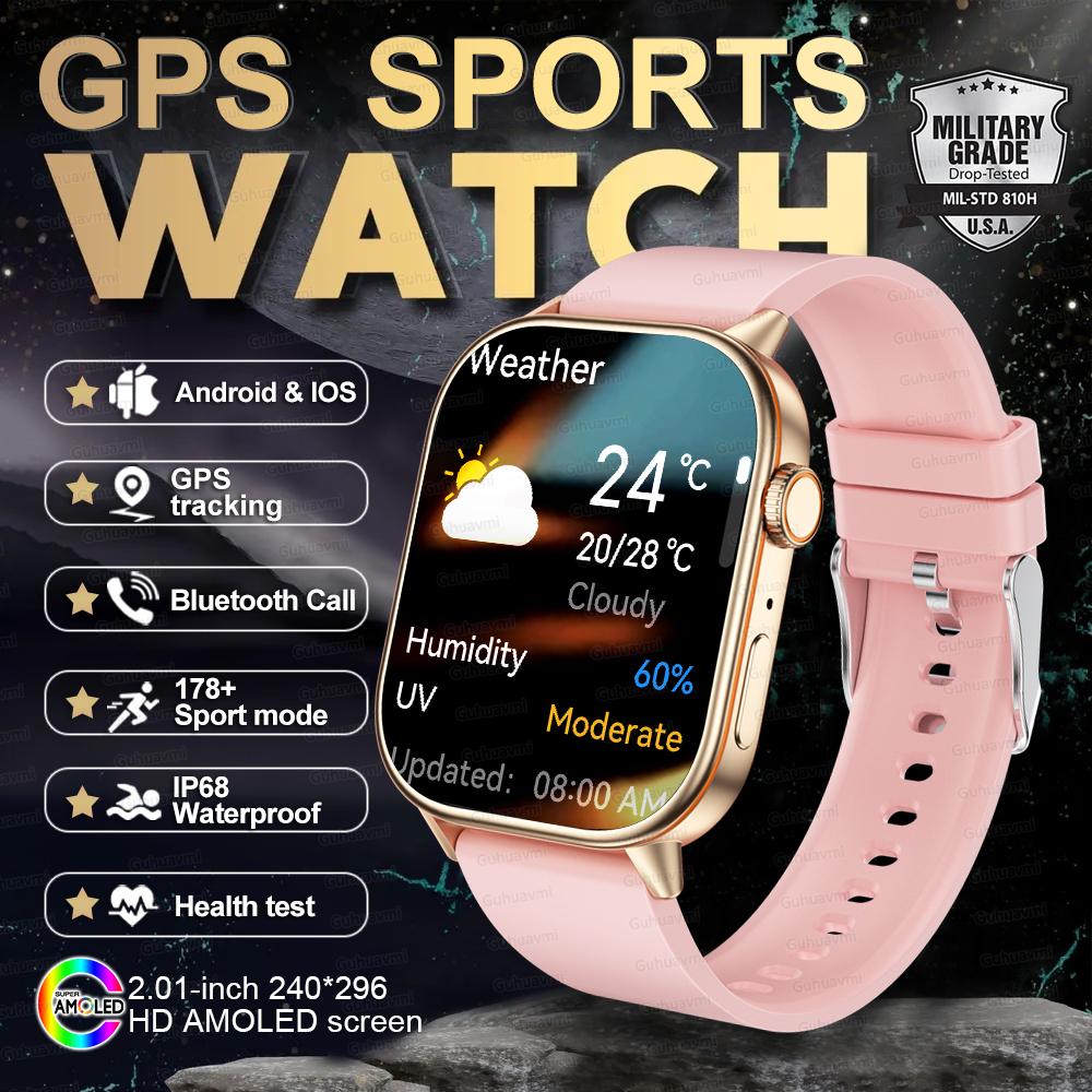 

Outdoors Dual-band GPS Sports Smart Watch Men AMOLED Screen 10ATM Waterproof Compass Altitude Bluetooth Call SmartWatch New GPS Sports Watch розовый