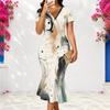 Women Plus Size V Neck Short Sleeve Printed Fitted Fishtail Dress