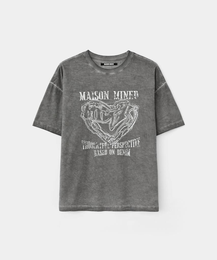 MAISON MINED Doodle Heart Washing Half T Charcoal