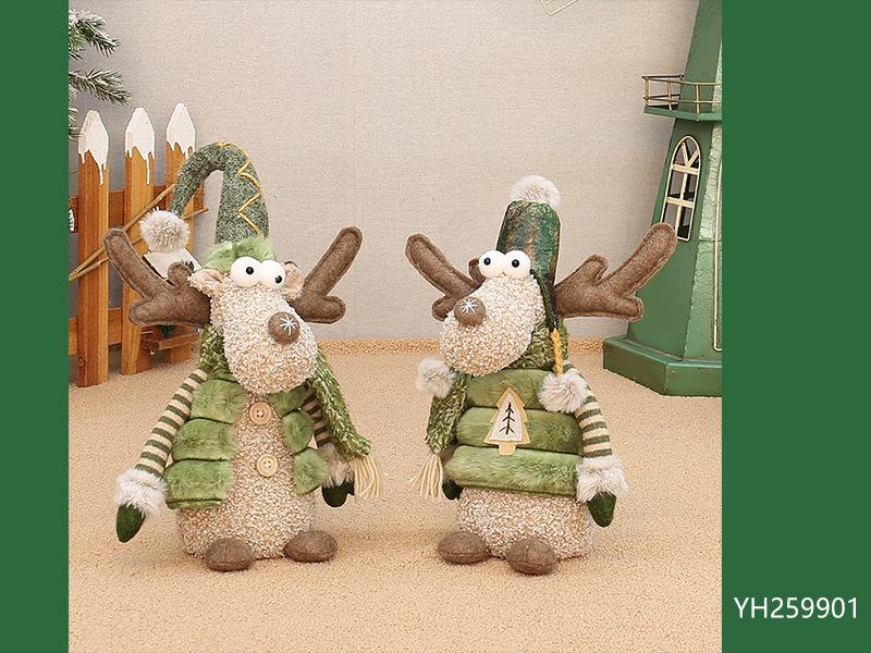 Cross-border Reindeer Plush Toy: Green Fabric Fawn Christmas Ornament for Hotel Window Display