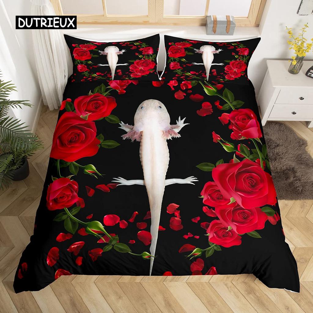 Axolotl-Tier, süßer Haustier-Bettbezug, Kissenbezug, 3-teiliges Bettdecken-Set mit Kissenbezug, Einzel- und Doppel-Bettbezug