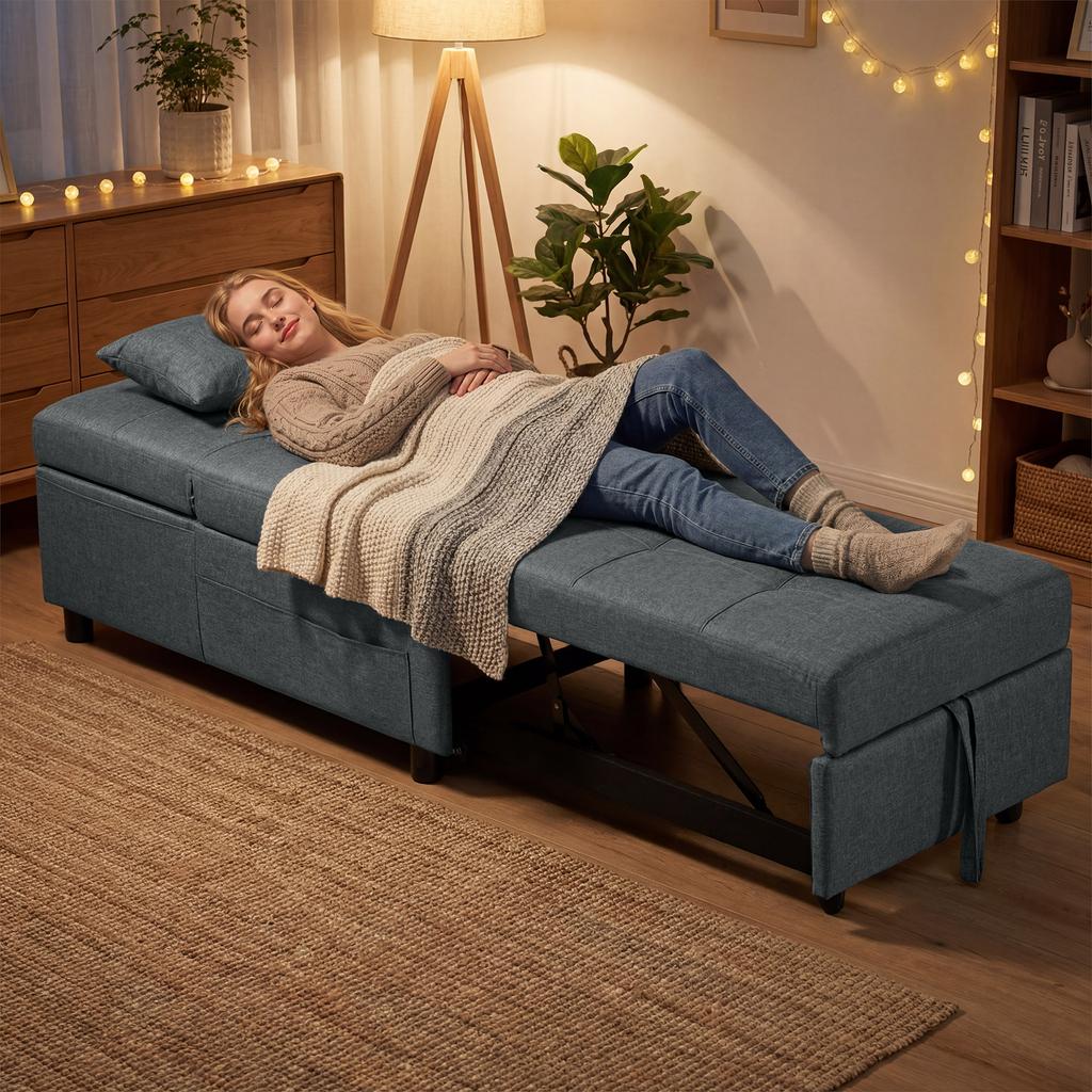 4-in-1 Multifunctional Sleeper Sofa, Foldable Sleeper Chair with Adjustable Backrest and Cushion