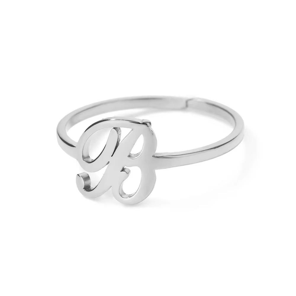 Stylish Adjustable 26-Letter Stainless Steel Ring for Women - A-Z Personalized Initial Finger Ring