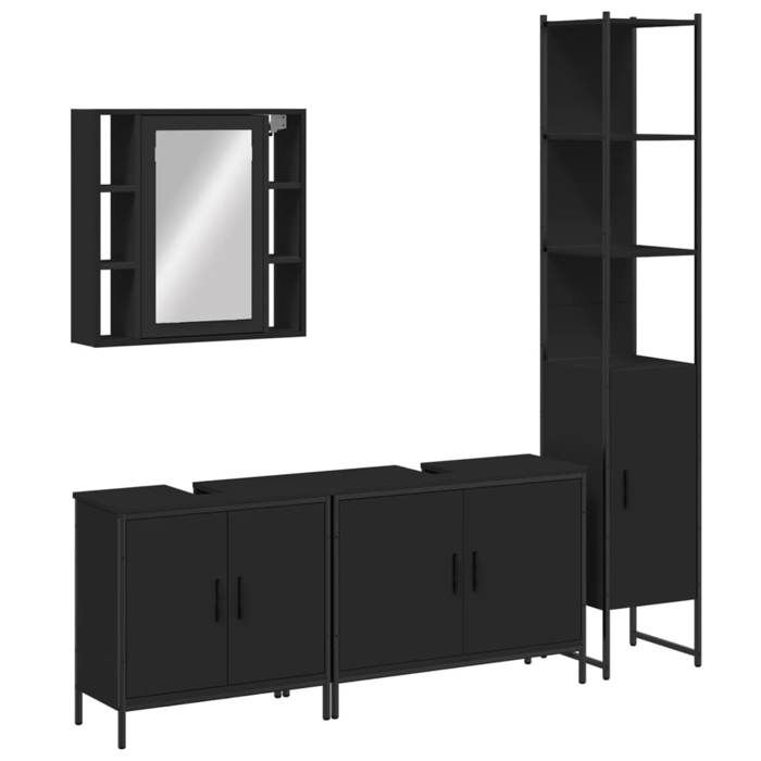 VidaXL Ensemble de Meubles Salle de Bain 4 pcs, Armoires de Lavabo avec Miroir, Placards de Rangement Toilette, Industriel, 3214750