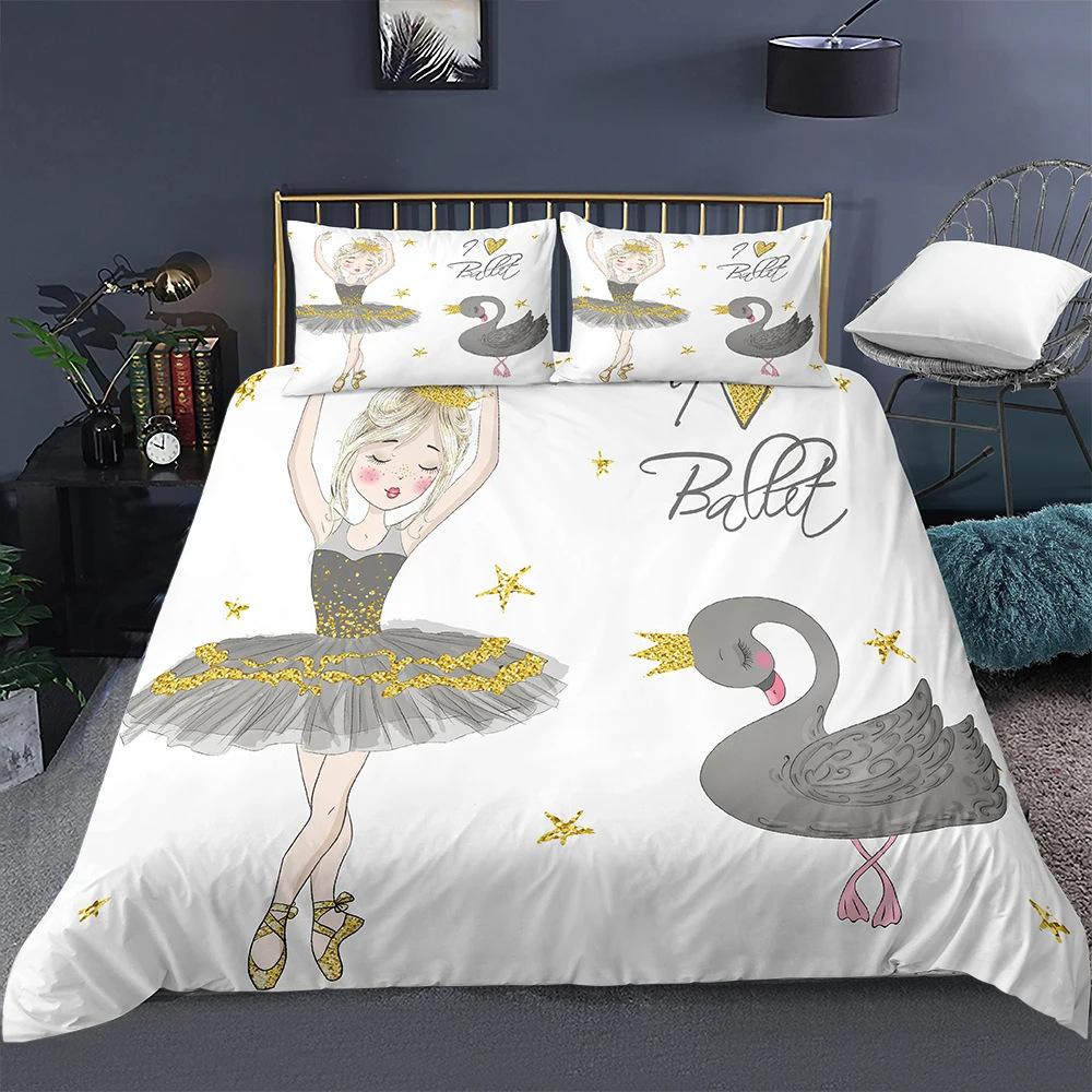 Dancing Girl Duvet Cover Set Cartoon Print Bedding Set With Pillowcase Quilt Cover Three-Piece Set