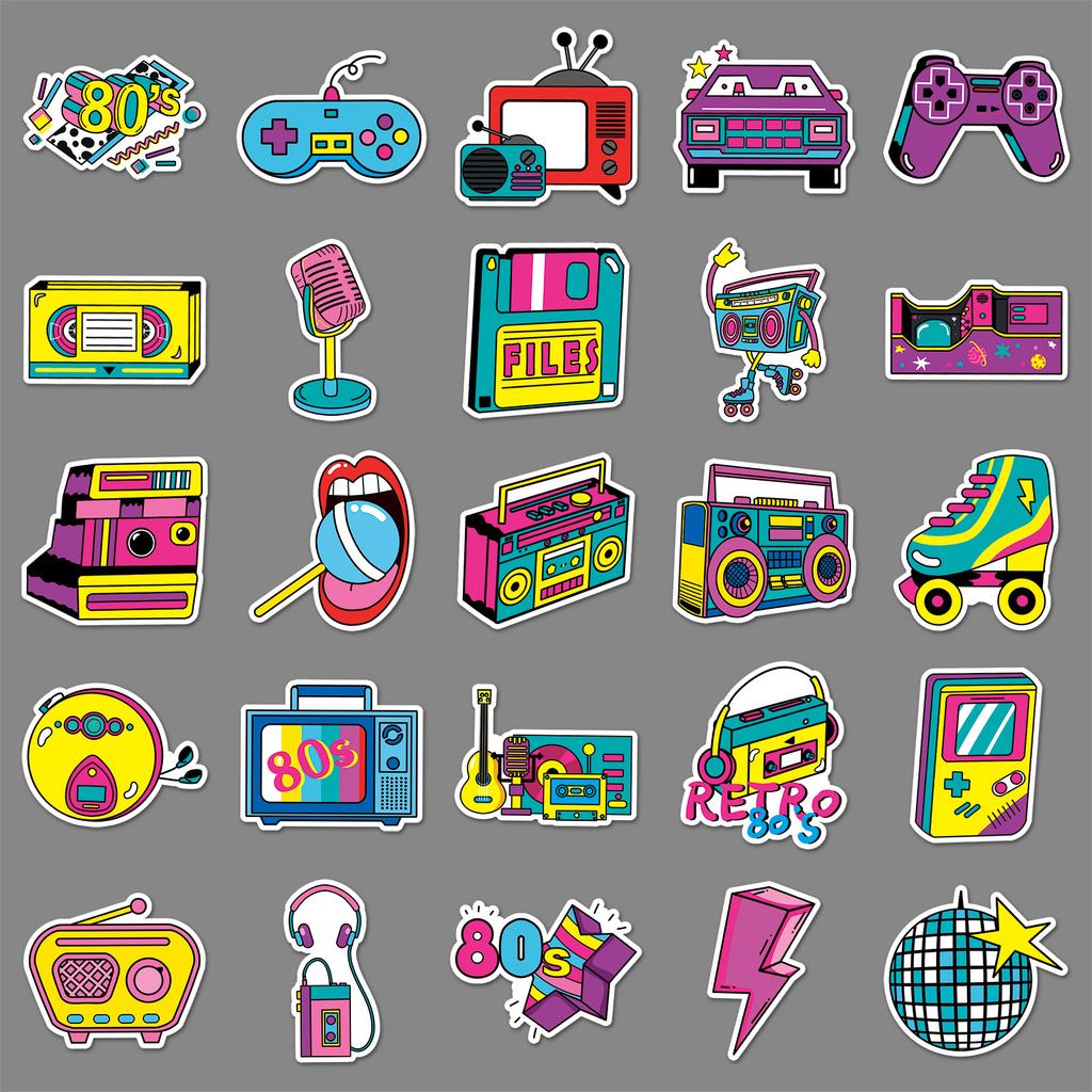 50 Retro 80s Graffiti Stickers Personalized Creative Decorative Mobile Phone Case Water Cup Suitcase Stickers