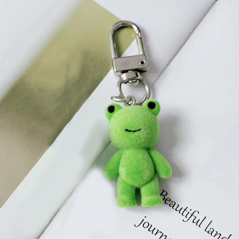 1Pcs Flocked Little Frog Couple Phone Pendant Cute 3D Flocking Frog Keychain Car Keyring Earphone Backpack Charms Bag Decor