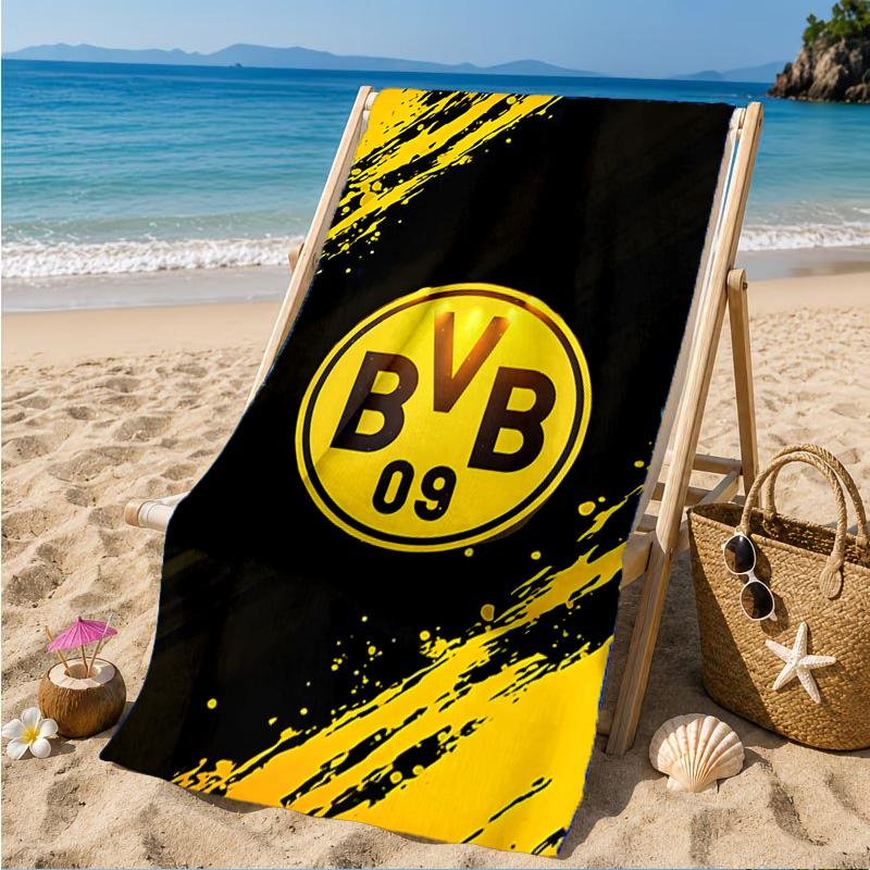 Plážová osuška z mikrovlákna s potiskem designu fotbalového míče BVB, měkká a savá, rychleschnoucí, ideální pro letní cestování, nezbytnost na pláž, k bazénu