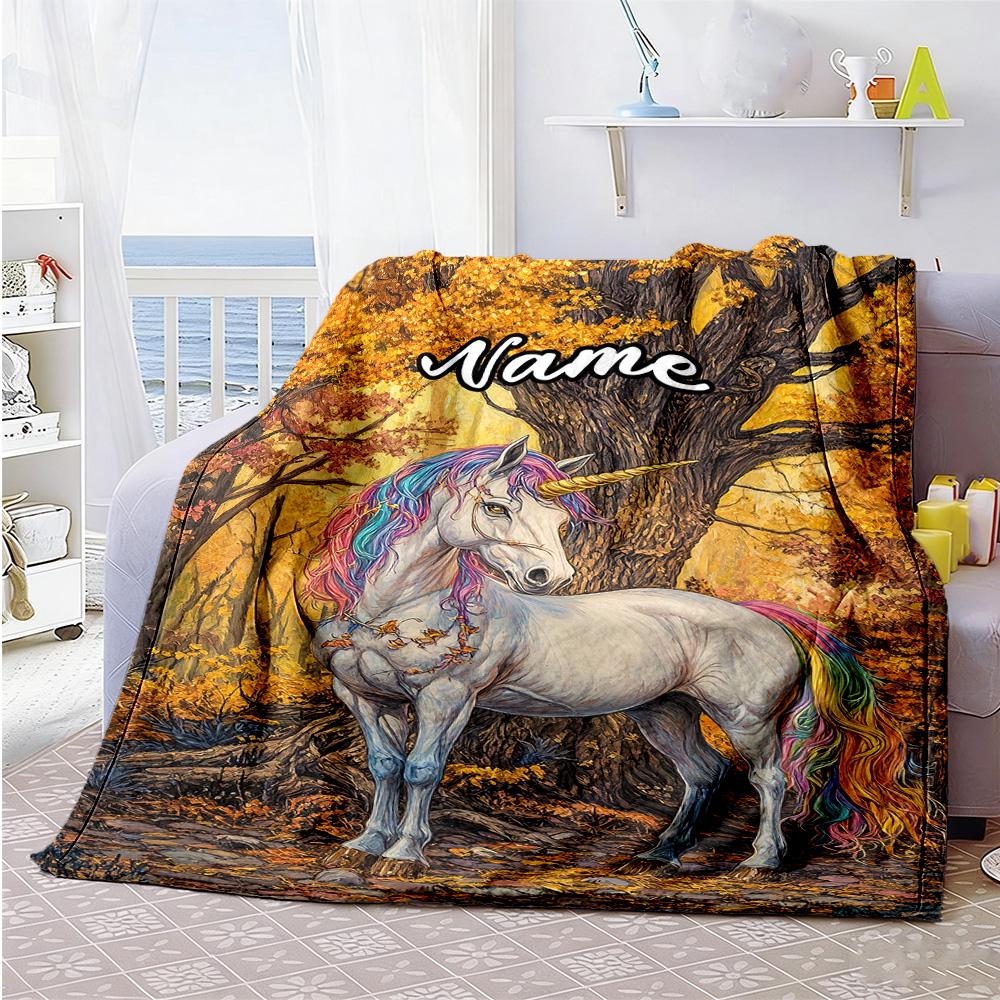Unicorn Tree Personalized Name Blanket Cozy Personalized Blanket Comfortable Throw For Office Bed Living Room Sofa Ideal for All Seasons