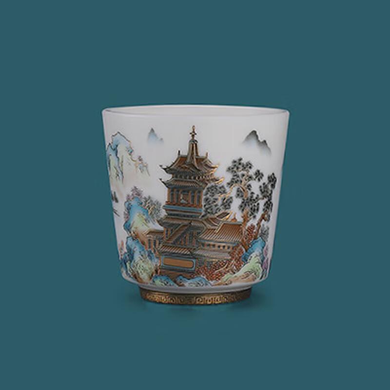 Tea Xun Jade Ceramic 'Spring Mountain Brocade' Master Kung Fu Tea Cup