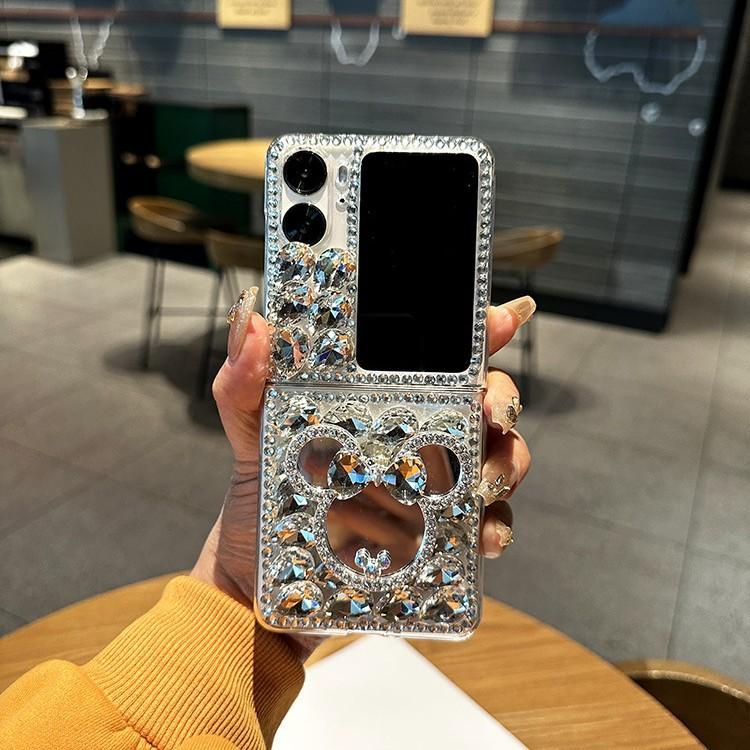 Applicable To OPPO FindN2Flip Rhinestone Mobile Phone Case Mickey Mirror FindN2 Full Diamond All-inclusive Female Protective Case
