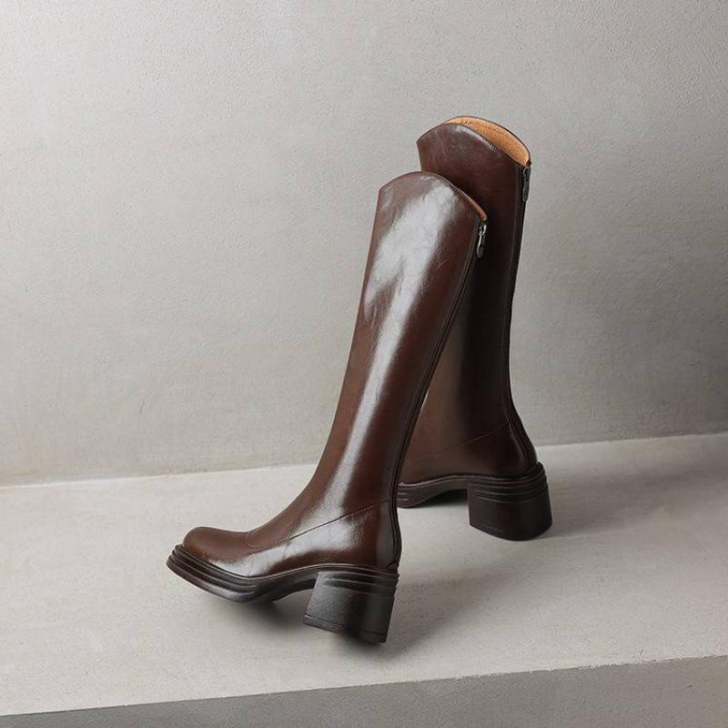 

Autumn and winter women s solid color large size fashion boots new high heel thick sole round head comfortable zipper square heel women s boots 40