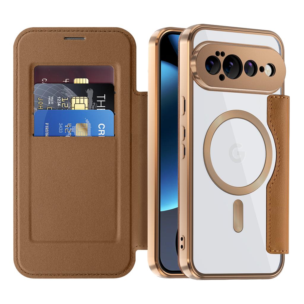 Luxury Leather Wallet Card Clip Clear Phone Case for Google Pixel 11 10 9 Pro XL 10A 9A Magnetic Wireless Charge Flip Cover