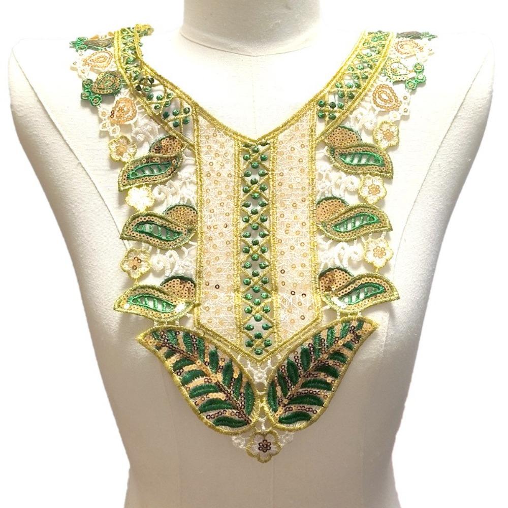 Sequins Fabric Beaded Corsage Colourful Embroidery Fake Collar Hollow Collar Apparel Embellishment зелёный