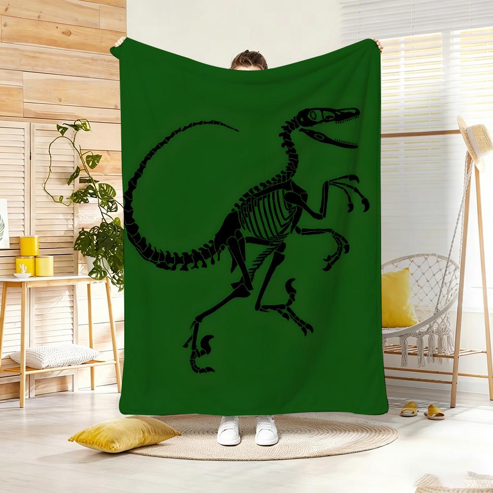 Minimal Vintage Dinosaur Skeleton Throw Lightweight 240g Flannel Blanket Soft Skin-friendly for Summer Cooling 75x90cm