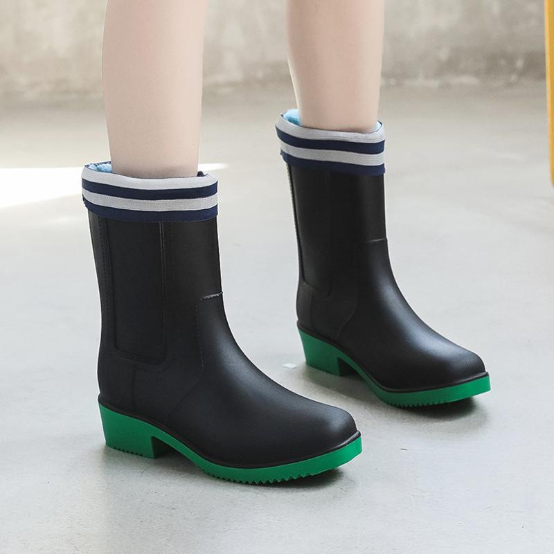 Mid-Tube Women's Rain Boots Outdoor Casual Waterproof Non-slip Outer Wear Water Shoes Work Shoes Thick And Warm For Four Seasons