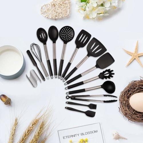 Shumeifang 14-Piece Kitchen Utensil Set, Heat-Resistant Silicone, Food Safety Certified, FDA Approved, Safe and Secure, Includes Storage Rack and S-Ho
