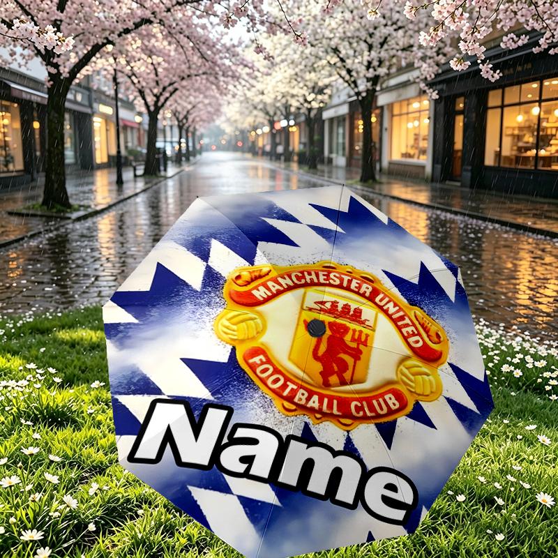 Custom Name Personalized Manchester United F.C Print Umbrella, Auto Open Close, 8‑Rib Sturdy Frame, Commute Camping Hiking Use, Birthday Gift