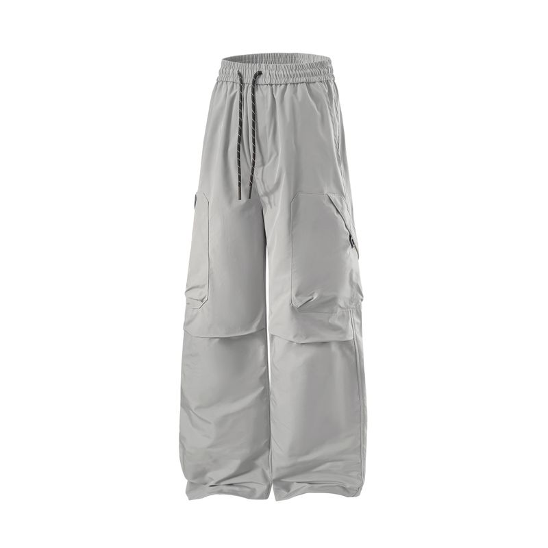 Wassup Outdoor Ice Silk Sports Parachute Cargo Pants for Men, Summer Multi-Pocket Lightweight Casual Straight-Leg Long Pants