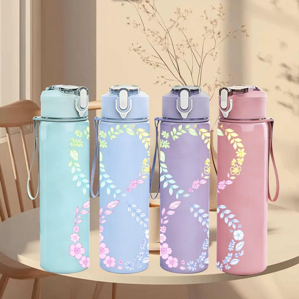 1PC Pastel Infinity Symbol Art 750ml Color Plastic Sports Water Bottle Leakproof Flip Straw Lid Suitable for Sports Office Home Use